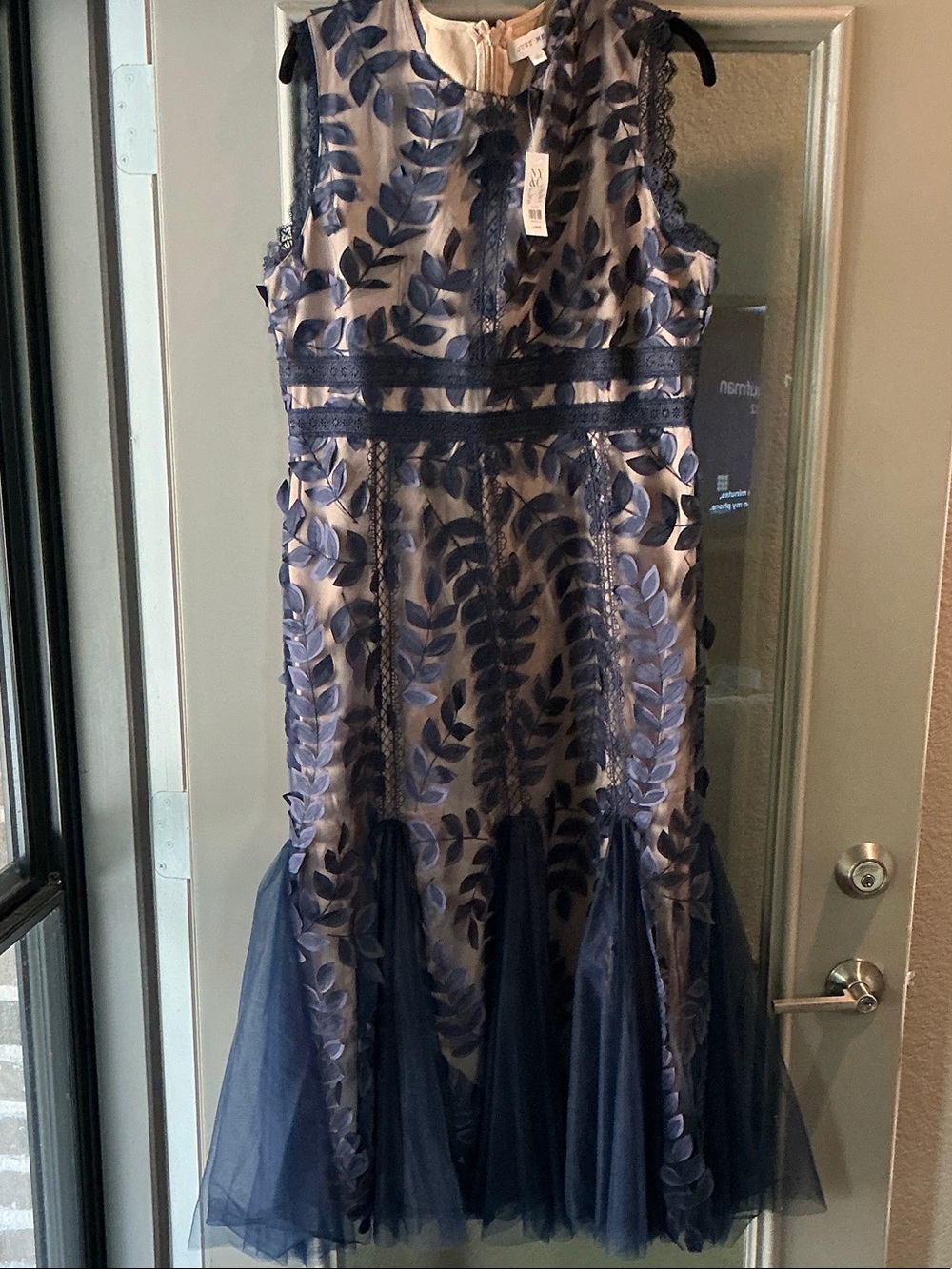 New York & Company Navy Blue Floral Lace Tulle Wedding Dress